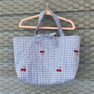 Blue Gingham W/ Cherry Accents Mini Tote